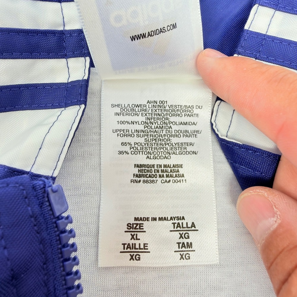 Vintage 2001 Adidas Team Track Jacket Mens XL Blue White Nylon Full Zip Y2K - Picture 4 of 6
